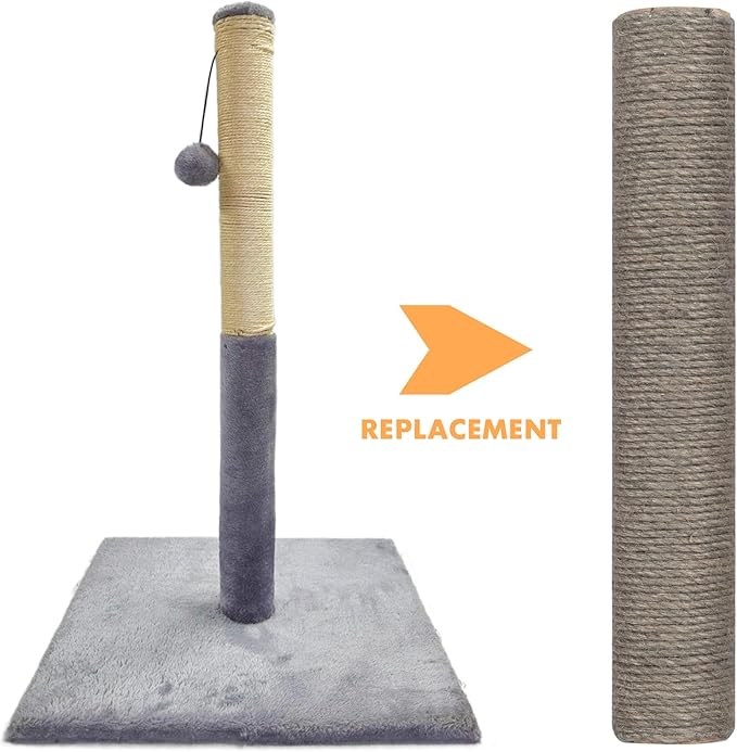 Barelove Cat Scratching Post Replacement, 4 Pieces Cat Scratcher Cat Tree Replacement Parts, 15.4'' x 2.67" Dia + 7.87“ x 2.67" DiaNatural Sisal Rope Cat Scratch Posts Include M8 Screws, Grey