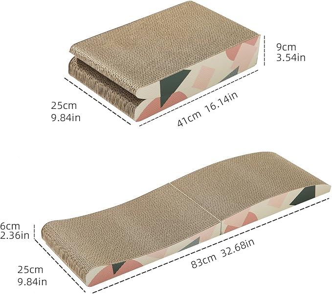 90° Foldable Double-Sided Textured Wave Curve Design, Large Size Cat Scratching Pad for Indoor Cats and Kittens, Easy for Cats to Scratch, Corrugated Cardboard Cat Scratcher Board