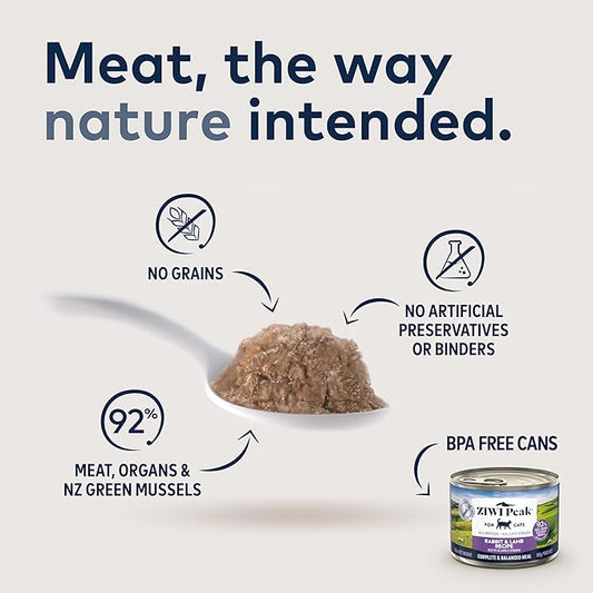 ZIWI Peak Wet Cat Food – All Natural, High Protein, Grain Free, Limited Ingredient, with Superfoods (Rabbit & Lamb, Case of 24, 3oz Cans)