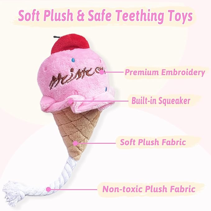 Dog Toys for Small Dogs, Puppy Toys for Teething Small Breed - Cute Pink Plush Dog Toy Set with Squeaker, Soft Dog Squeak Toys, Durable Dog Stuffed Toys & Dog Chew Toys for Puppies and Small Dogs