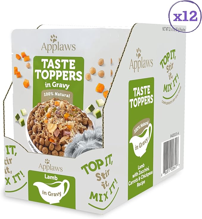 Applaws Taste Toppers, Limited Ingredient Dog Food Topper, Lamb with Zucchini, Carrots & Chickpeas in Gravy (12 x 3oz Pouches)