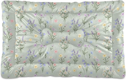 Dog Bed for Crate Washable Pet Sleep Pad, Floral Print Kennel Mat with Non-Slip Bottom, Soft Fluffy Supplies Pet for Dogs and Cats (24x18 inch)