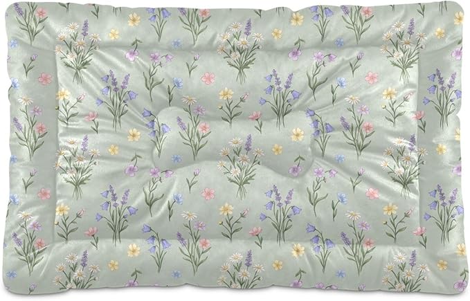 Dog Bed for Crate Washable Pet Sleep Pad, Floral Print Kennel Mat with Non-Slip Bottom, Soft Fluffy Supplies Pet for Dogs and Cats (36x24 inch)