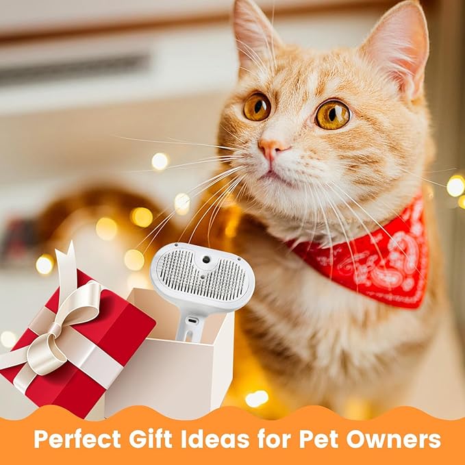 Cat Steam Brush for Shedding, 3 In 1 Steam Cat Brush Self Cleaning, Dog Brush for Long and Short Hair Dogs and Cats, Pet Grooming Comb Remove Tangled Loose Hair, Type-C Fast Charging (White)