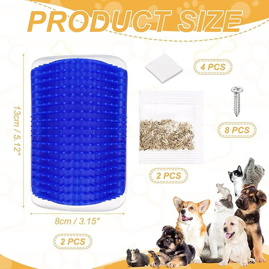 Self Grooming Cat Brush, Cat Self Groomer Scratcher with Catnip Softer Scratchers Wall Corner Groomer Massage Combs (4Pcs, S, Blue) for Long Short Fur Pets/Kittens/Puppies