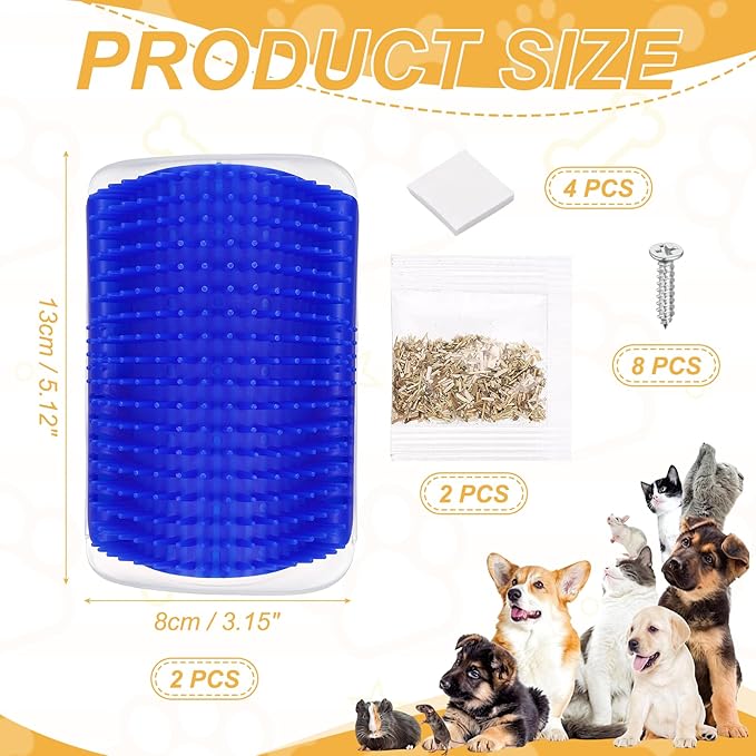 Self Grooming Cat Brush, Cat Self Groomer Scratcher with Catnip Softer Scratchers Wall Corner Groomer Massage Combs (2Pcs, S, Blue) for Long Short Fur Pets/Kittens/Puppies