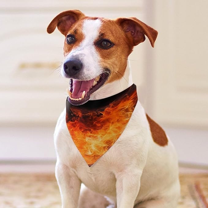 Dog Bandana Spring Pet Scarf Adjustable Triangle Roaring Flame Printing Dog Bib Washable Polyester Puppy Bandana for Small Medium Large Dogs Cat Birthday Party Supplies