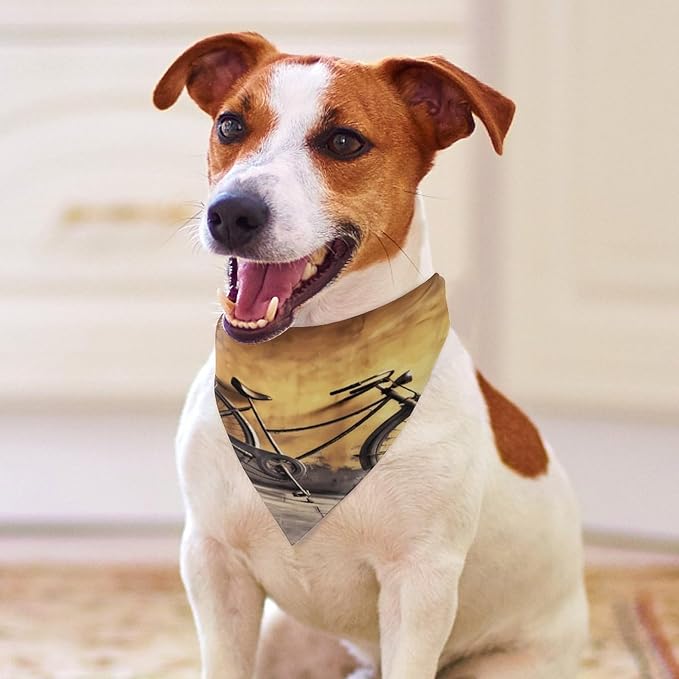 Dog Bandana Spring Pet Scarf Adjustable Triangle Old Bicycle Printing Dog Bib Washable Polyester Puppy Bandana for Small Medium Large Dogs Cat Birthday Party Supplies