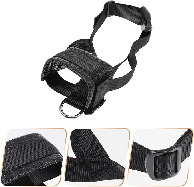 PRETYZOOM Adjustable Anti-bite Dog Muzzle, Black Nylon Breathable Mouth Cover, Size L, Safety Mouth Mask for Barking Control and Chewing Prevention, Pet Dog Supply for Daily Use