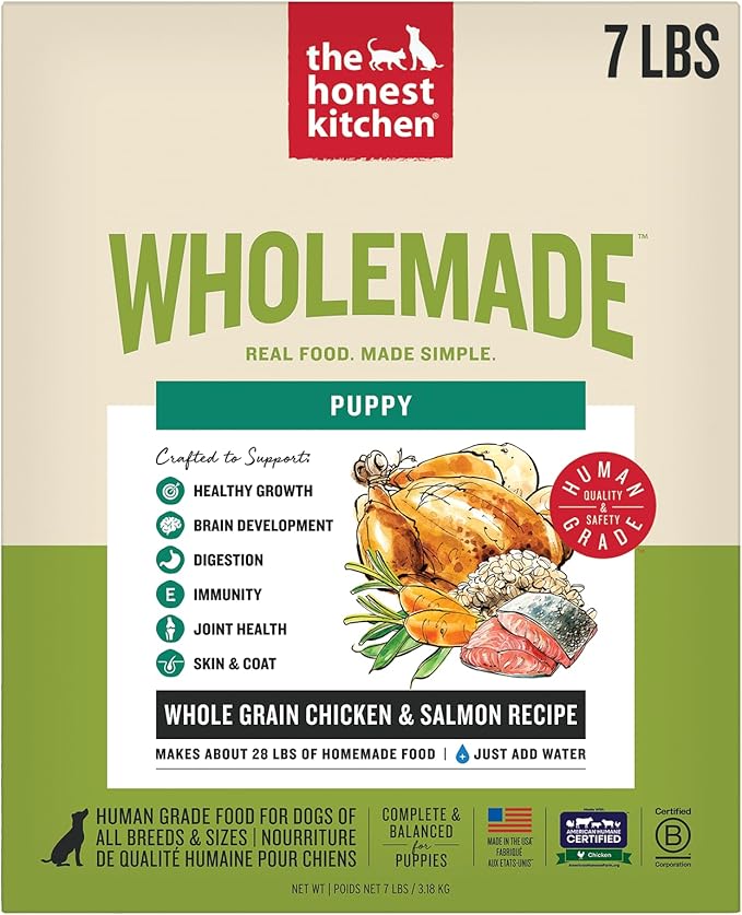 The Honest Kitchen Human Grade Wholemade Whole Grain Chicken & Salmon Dehydrated Puppy Dog Food, 7lb Bag (Makes 28lbs)
