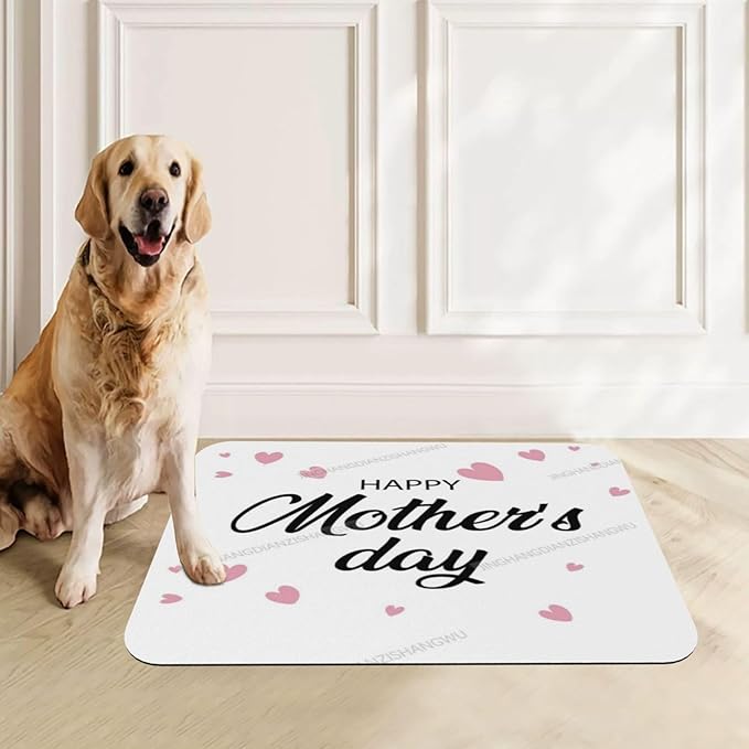 Pet Feeding Mats with Residue Collection Happy Mother's Day Floral Gift for Mom Fb Waterproof Dog Cat Bowl Mat 18X12In with Prevent Water Food Spills