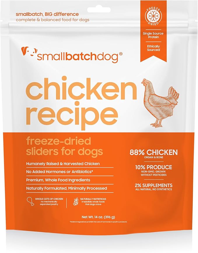 smallbatch Pets Freeze Dried Raw Dog Food, Chicken Recipe, 14 oz, Organic High Protein Dog Food, Grain Free, Made in The USA, Humanely Raised Meat, Single Protein, for Picky Eaters, Hydrate & Serve