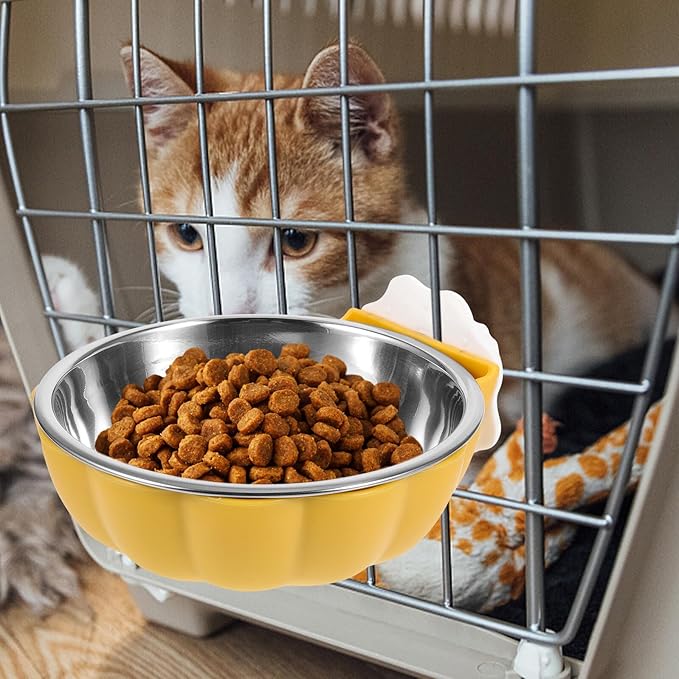Hanging Pet Feeder Bowl Small Yellow Plastic Cat Feeder Dog Water Bowl for Cage Feeding Supplies