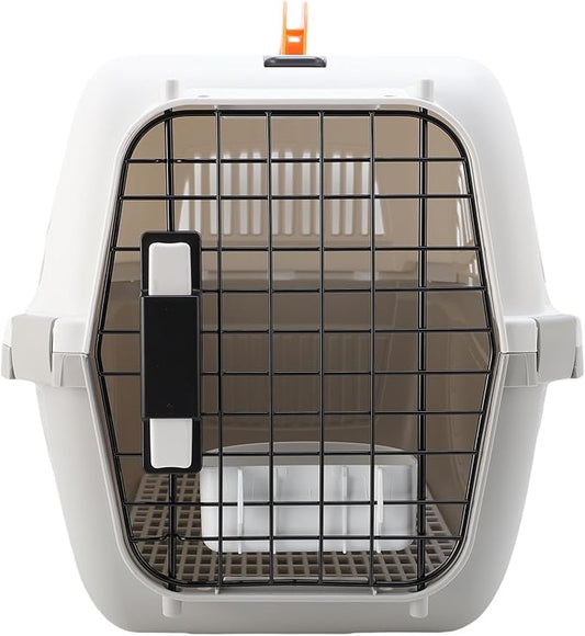 AYNEFY Dog Travel Supplies Easy to Assemble Portable Dog Carrier with Ample Space and Excellent Ventilation for Outdoor Travel and Vet Visits Plastic Pet Carrier (Grey)