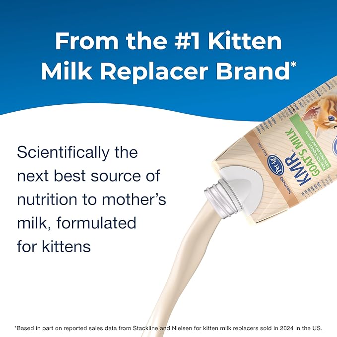 PetAg KMR Goat’s Milk Kitten Milk Replacer Liquid - 16 oz - Resealable - Ready-to-Feed Kitten Formula with Vitamins for Newborn Kittens to 1 year - Easy to Digest - Storable & Portable