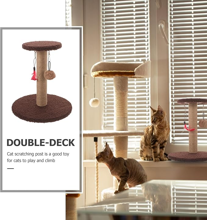 Beaupretty Cat Scratching Post Vertical Cat Scratcher Sisal Rope Sturdy Kitten Claw Scratcher Interactive Play Furniture Brown Circular Design