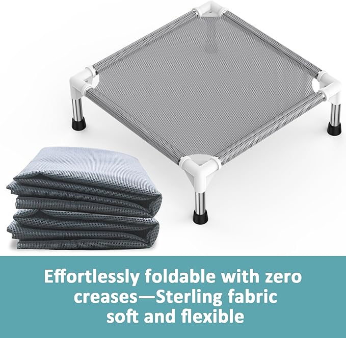 Elevated Dog Bed with Teslin Cooling Fabric - Lightweight Dog Cot for Small Dogs, Waterproof & Washable Breathable Mesh, Raised Pet Bed for Indoor Outdoor Use, Anti-Slip, Easy Clean