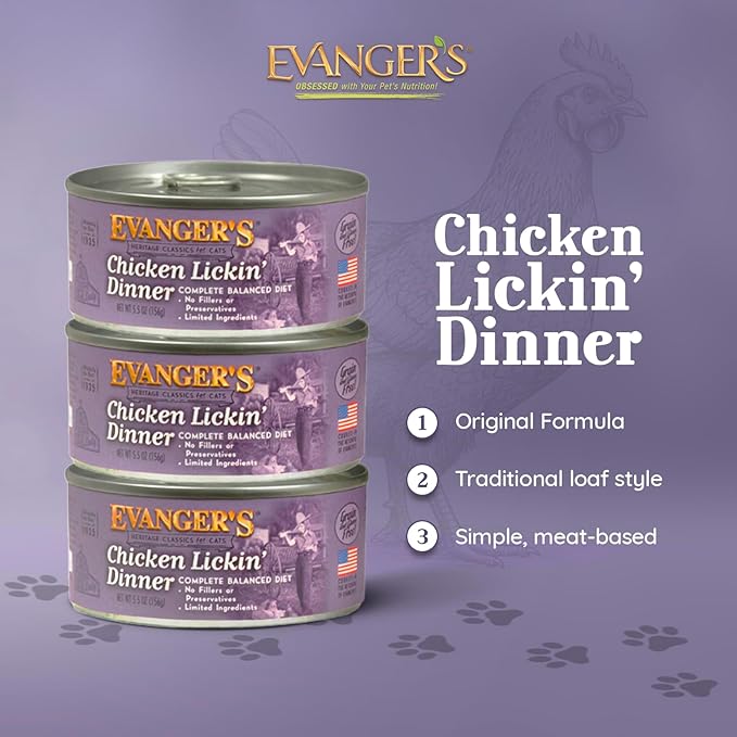 Evanger's Heritage Classics Chicken Lickin’ for Cats – 24 Count, 5.5 oz Each – Market Fresh Chicken, Grain Free, Limited Ingredients, Traditional Loaf Style
