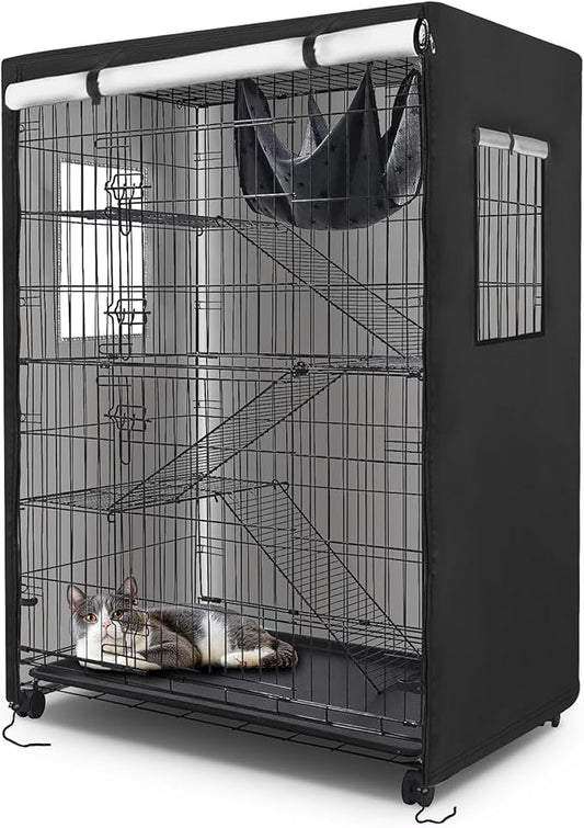 Catio Cover,37" L x 23.5" W x 50" H Cover for Catio Outdoor Cat Enclosure Waterproof, 420D Cat Cage Covers for Homey Pet Cats Cages, Outdoor Cats Enclosure Covers(Black)(Catios Not Included)