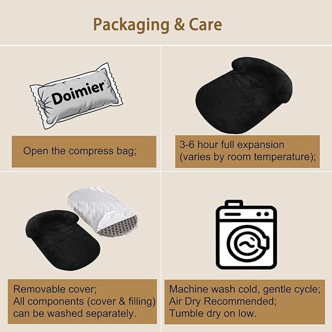 Calming Dog Beds for Medium Large Dogs, Orthopedic Cushion Plush Dogs Lounge Couch Sofa with Washable Removable Cover, Anti-Anxiety Soft Faux Fur Fits up to 40 lbs Pets (Oval, Black 32"x24")