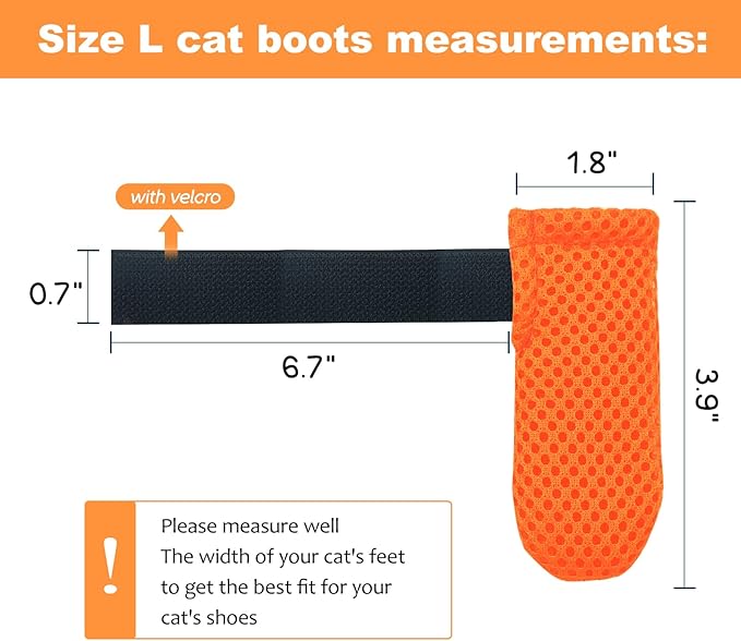 Cat Boots,paw Covers Anti-Scratch Cat Foot Covers for Cats Adjustable Mesh Cat Claw Protectors Non-Slip Breathablesuitable for Family Pet Cat Bathing and Nail Cutting (4 Pieces) (l, Orange)