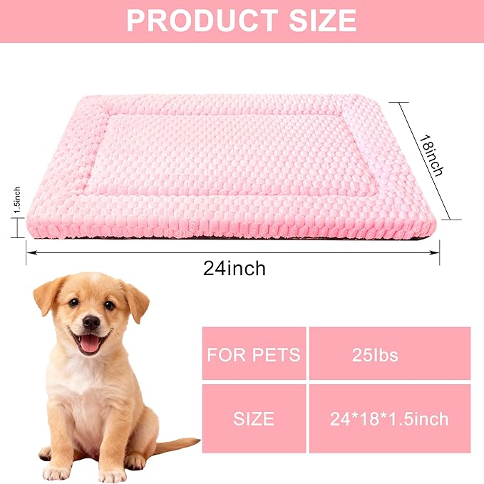 Dog Bed Mat, Reversible Dog Crate Pad - Comfortable Kennel Mat for Dogs & Cats, Machine Washable Dog Bed Suitable for Kennel, Cage or Home Travel(Pink, 24" L*18" W*1.5" Th)