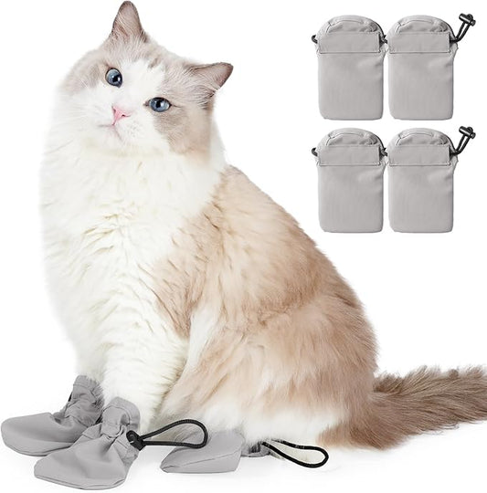 Cat Anti-Scratch Shoes, Cat Sofa Protect Waterproof Cat Claw Covers Dog Scratch Boots Adjustable Cat Paw Protector for Cat Grooming Bathing Shaving