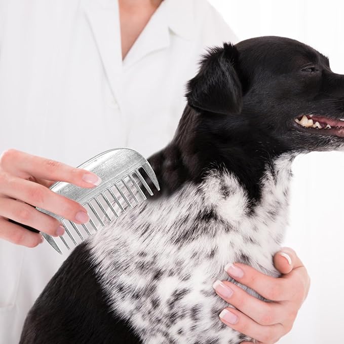 Metal Dog and Cat Grooming Comb Aluminum Wide Tooth Detangler Portable Shedding Tool for Undercoat Hair Removal Silver