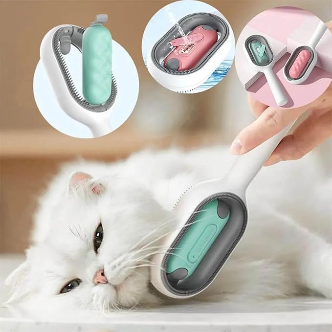 Cat Hair Brush With Water Infused 4 in 1, Pet Grooming Self Cleaning Sticky Brush for Cats, Reusable Cat and Dog Hair Remover with Unique Water Tank Design suitble for every pet hair (blue)