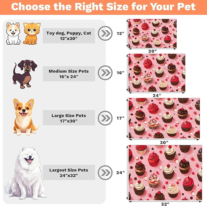 Chocolate Cake Dog Food Mat for Floors Absorbent Dog Bowl Mat for Food and Water Dispenser Quick Dry Cat Food Placemat Pet Supplies 12" x 20", Colorful Polka Dots