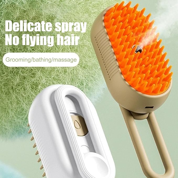 4 in 1 Cat Steam Brush for Shedding, Rechargeable Steam Brush for Cats and Dogs, Anti-Static Steam Pet Brushes, Massage, Cleaning, Shedding & Combing All In One (Orange+No-rinse Essence)