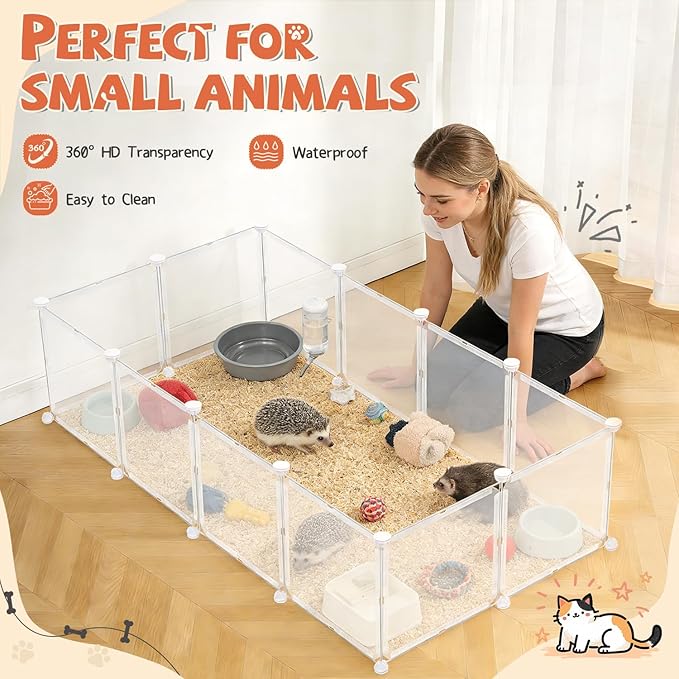 11.8" H 83" L in Total Small Animal Playpen, Anti-Jump Waterproof Puppy Play Pen Design for Kittens, Rabbits, Chicklings, Ducklings & Hamsters DIY Indoor Outdoor Use, Transparent