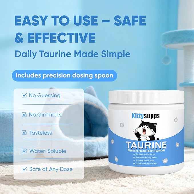 KittySupps Taurine Supplement for Cats, Kitty Supps Taurine Powder, Supports Heart & Eye Health, Boost Energy & Vitality, Mix in Food, Grain-Free Formula, 200 Grams
