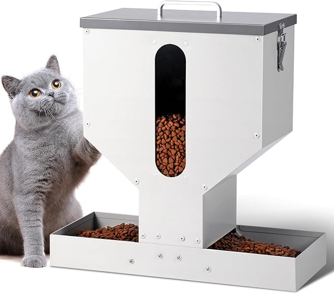 Automatic Cat Feeder 2 Cats - 12L Gravity Dual Cat Feeder Outdoor Pet Feeding Station Auto Dry Food Dispenser for Pet Cat Dogs