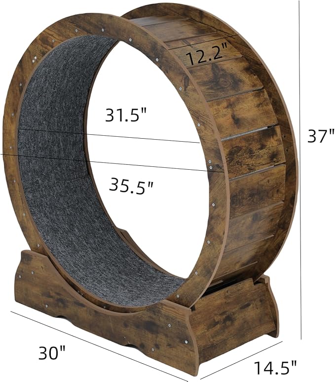 Cat Exercise Wheel for Indoor Cats - Large Running Wheel for Small Animals With Locking Mechanism (35.4"(90cm), Rusty Brown)