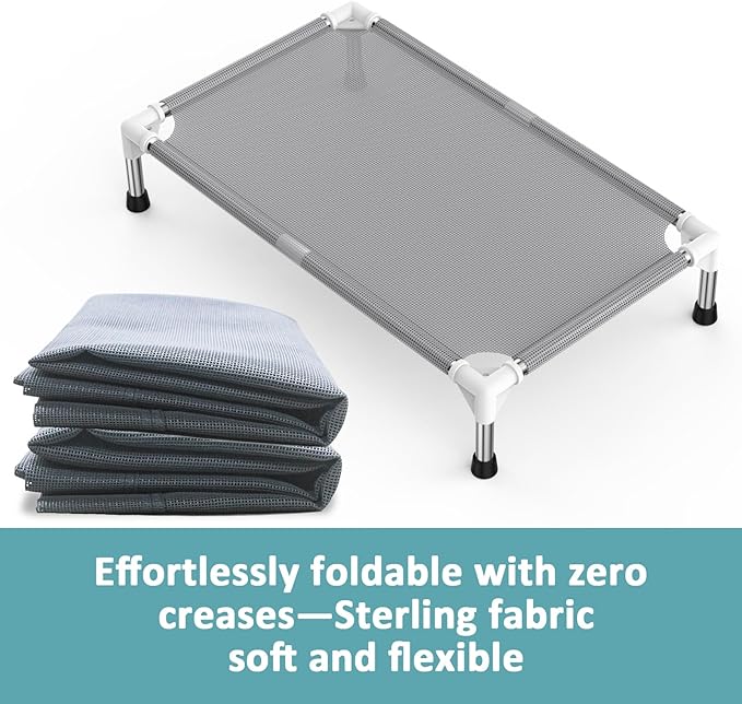 Elevated Dog Bed with Teslin Cooling Fabric - Lightweight Dog Cot for Small/Medium Dogs, Waterproof & Washable Breathable Mesh, Raised Pet Bed for Indoor Outdoor Use, Anti-Slip, Easy to Clean