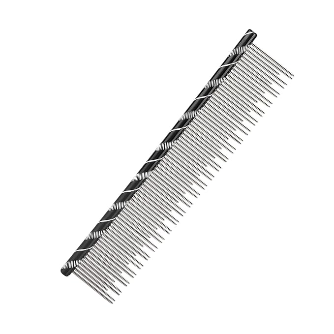 Pet Hair Removal Comb, Stainless Steel Cat Grooming Tool with Dual - Density Teeth, Open Knot Comb for Long and Short Haired Cats, Ergonomic Non - Slip Handle (Black)