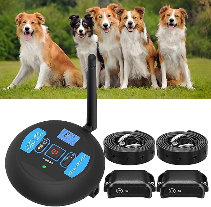 Wireless Dog Fence, Electric Dog Fence Pet Containment System with Remote Training Collar, Adjustable Range & Vibration Shock, Waterproof Receiver, Dog Boundary Container for All Dogs,for2dogs