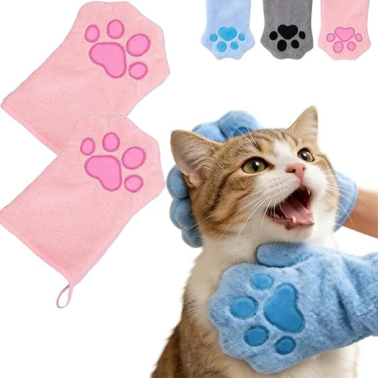Paw Bathing Towel for Cats Dogs,Makes Paws Washing Easy & Stress-Free,Soft Reusable Pet Grooming Towel,Quick-Dry, Machine Washable Paw Cleaning Mitt for Cats Pets (2pcs-Pink)
