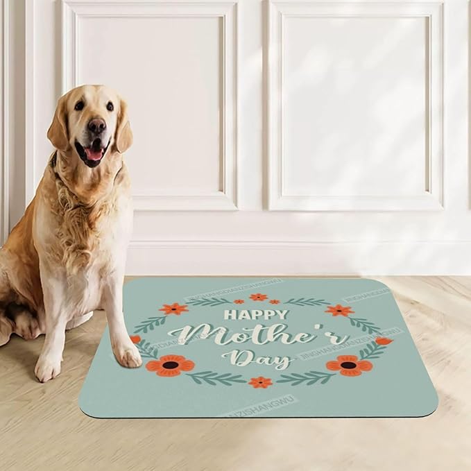 Dog Food Mats for Floors Happy Mother's Day Floral Gift Mom Bw Absorbent Pet Cat Food Mat Quick Dry Dog Bowl Mats for Water Pet Supplies 18X12In