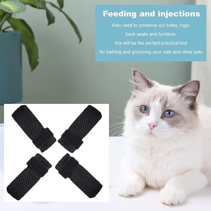 Cat Boots,paw Covers Anti-Scratch Cat Foot Covers for Cats Adjustable Mesh Cat Claw Protectors Non-Slip Breathablesuitable for Family Pet Cat Bathing and Nail Cutting (4 Pieces) (s, Black)