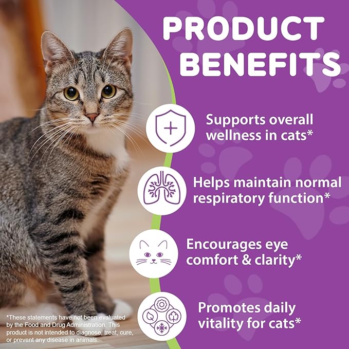 L-Lysine Drops for Cats 60ml - Natural Support for Eye & Respiratory Health | Chicken Flavor | Grain-Free & Gluten-Free | with Herbal Extracts & Vitamins | for Tear Stains & Sneezing