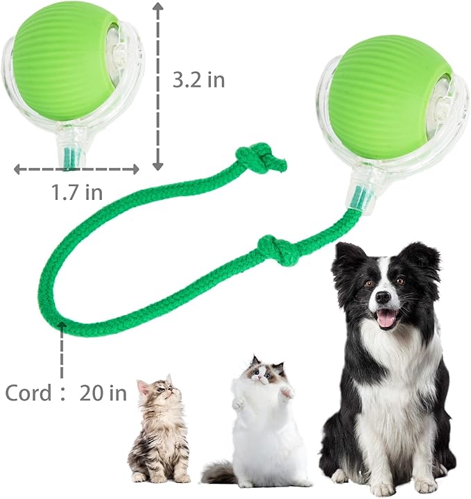 Interactive Cat Toys Ball for Indoor Cats, Interactive Rolling Small Dog Cat Toys Automatic Self Moving, 360°,Electric Balls，Fast Rolling，Smart Automatic Rolling Pet Ball (Green)