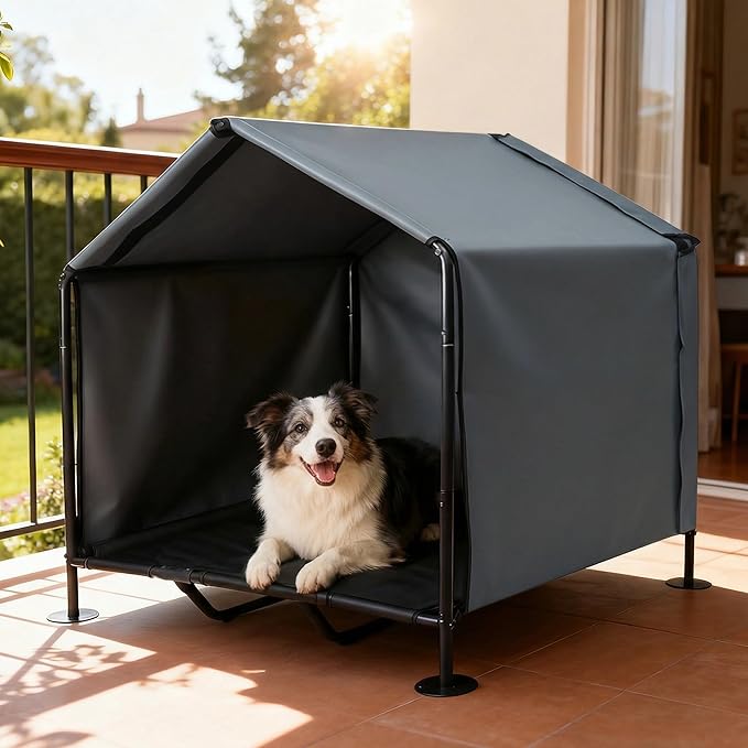 Large Dog House with Bed - LitaiL 3.3' x 2.9' x 3.5' Dog Shade for Outside, Outdoor Dog Kennel for Small Medium Dogs, Waterproof Pet Canopy Shelter Dog Shade Shelter for Pets or Small Animals