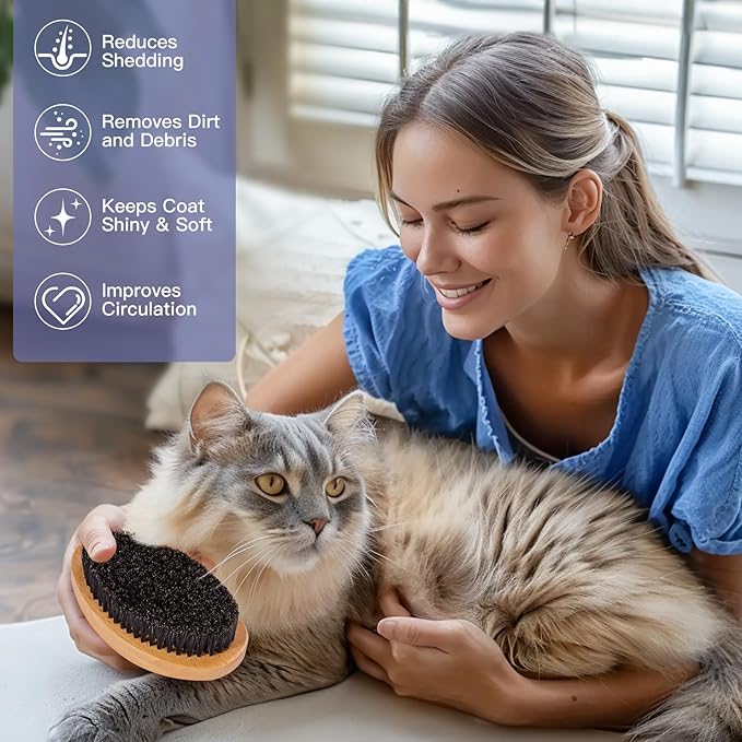 Ultimate Brush for Shedding Control - Professional Cat Grooming With Soft Boar Bristles - Promotes Healthy Coat and Relaxing Massages for Indoor Cats