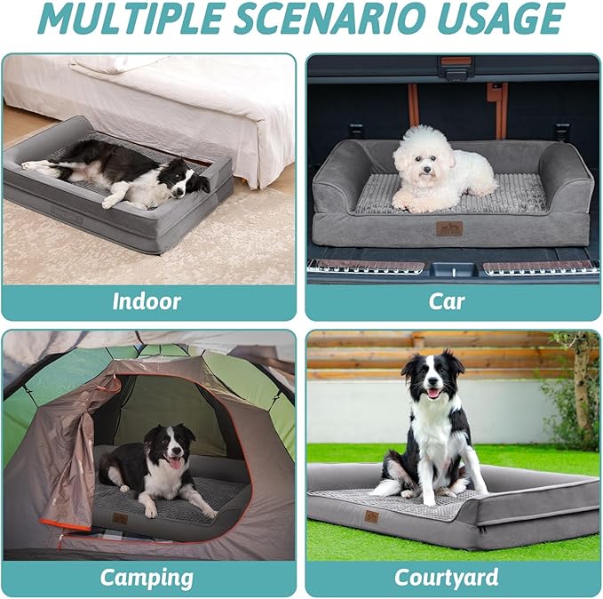 Orthopedic Dog Beds for Large Sized Dog, XL Bolster Pet Couch with Waterproof Lining, Egg Crate Foam Sofa for Pets Up to 100 lbs, U-Shaped, 48x32x7.5 inch, Grey