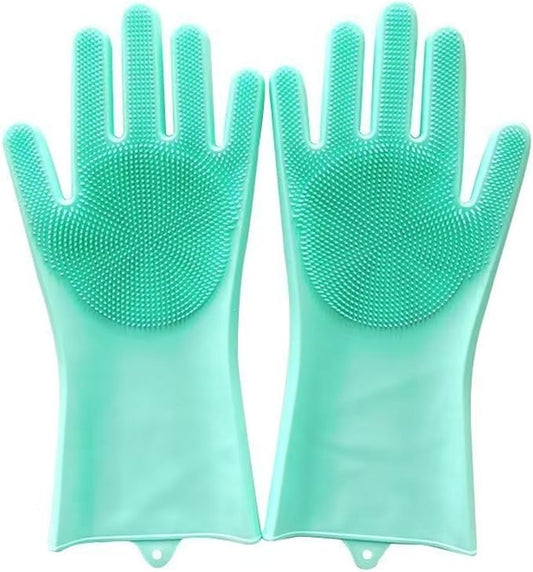 2 Pairs Pet Bathing Gloves - Universal Scratch-Resistant and Bite-Proof Massage Cleaning Silicone Gloves for Cats and Dogs, Essential Pet Grooming Tool (Green)