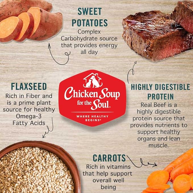Chicken Soup for The Soul Classic Adult Wet Dog Food, Beef with Vegetables Recipe in Gravy, 13 oz. Cans (Pack of 12) - No Wheat, Corn or Soy - No Artificial Colors, Preservatives, Flavors