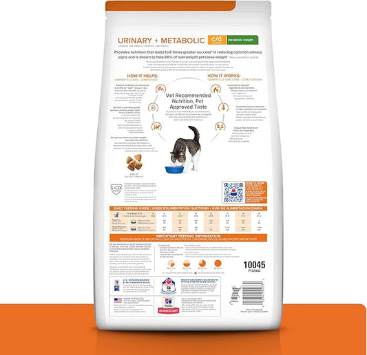 Hill's Prescription Diet c/d + Metabolic, Urinary + Weight Care Chicken Flavor Dry Cat Food, Veterinary Diet, 6.35 lb. Bag