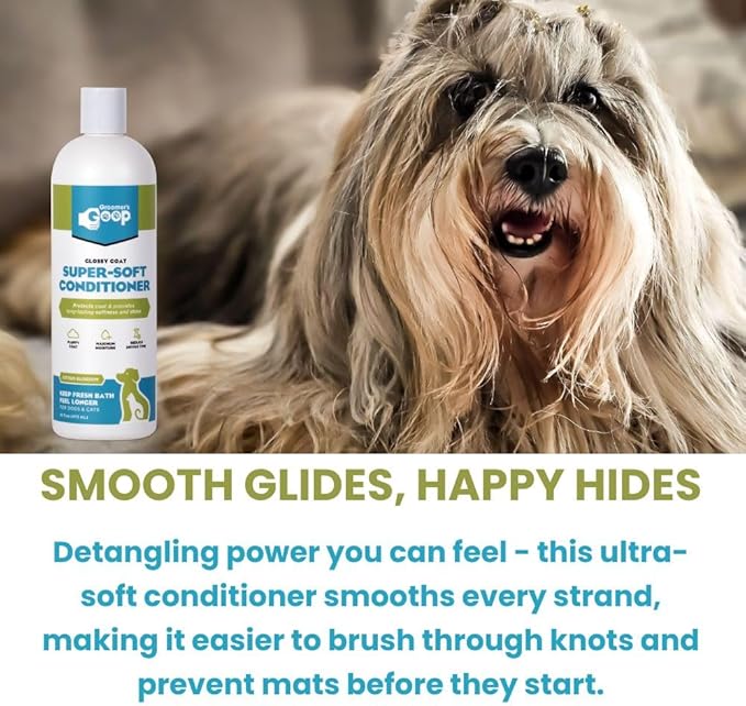 Groomer’s Goop Glossy Coat Super-Soft Conditioner – Deep Moisture Formula Softens & Detangles Dog & Cat Coats, Soothes Dry Skin, Natural Ingredients, Dye-Free – 16 oz Bottle